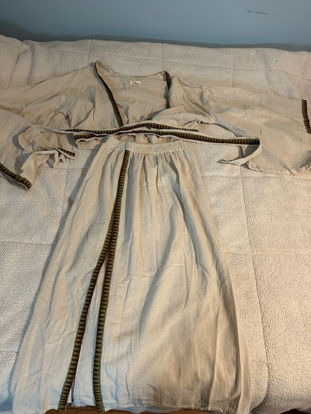 Bloom Natural Cream Open-Front Linen Cover and matching maxi skirt set